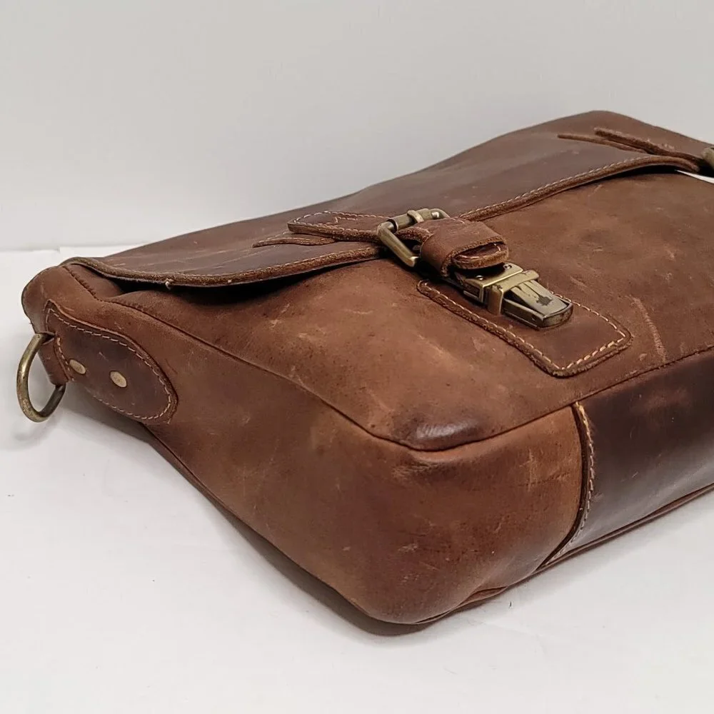 Kattee Men's Crazy Horse Leather Shoulder Briefcase, 14